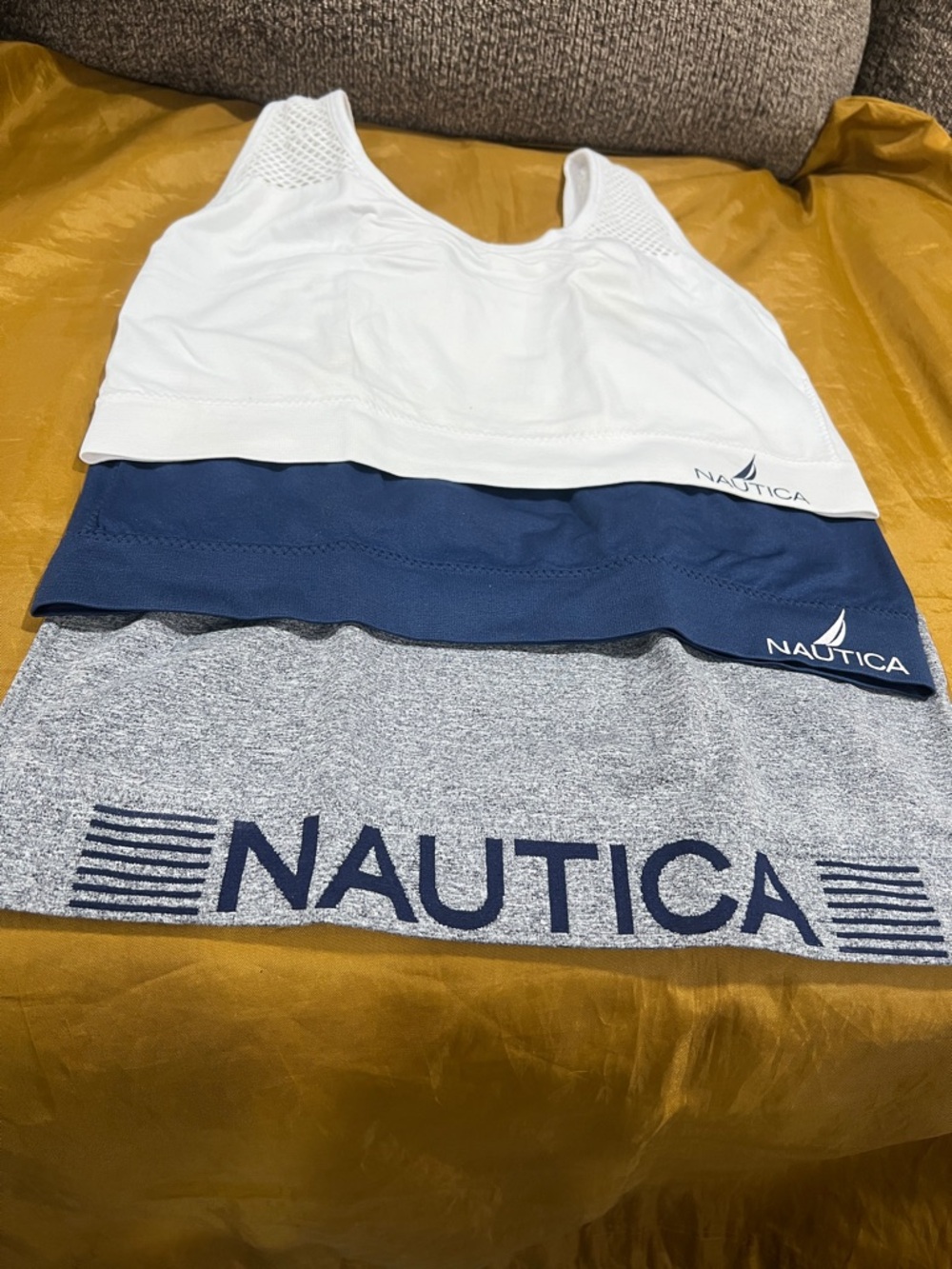 Nautica White Navy Gray Layered Athletic Tank sport bras